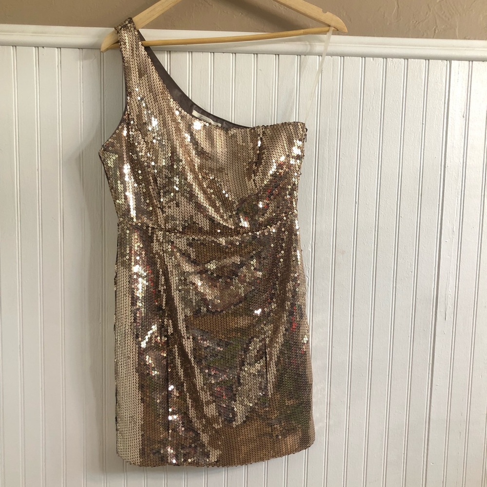 Gold Sequin One Shoulder Cocktail Dress ✨